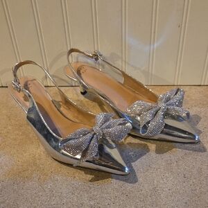 a new day Silver Pointed Slingback Heels